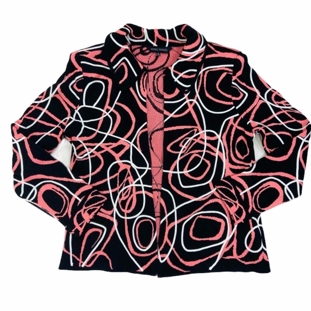 Ming Wang pink peach top button open cardigan. L